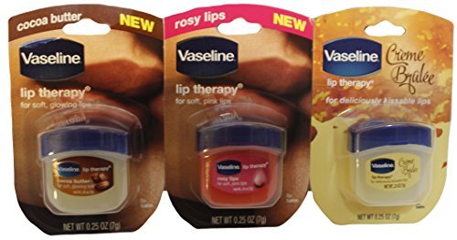 Vaseline Lip Therapy 0.25 Oz 3 Pack Bundle - Creme Brulee, Rosy Lips & Cocoa Butter
