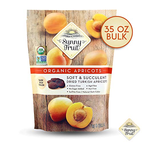 ORGANIC Turkish Dried Apricots - Sunny Fruit - 1kg Bulk Bag | Purely Apricots - NO Added Sugars, Sulfurs or Preservatives | NON-GMO, VEGAN, HALAL & KOSHER
