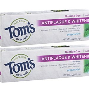 Tom's of Maine Fluoride-Free Antiplaque & Whitening Toothpaste, Whitening Toothpaste, Toms Toothpaste, Peppermint, 5.5 Ounce, 2-Pack