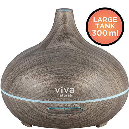 Viva Naturals Ultrasonic Aromatherapy Essential Oil Diffuser, Large 300ml Tank - Vibrant Changeable LED Lights, Soothing Mist & Automatic Shut Off (Ash Zen)