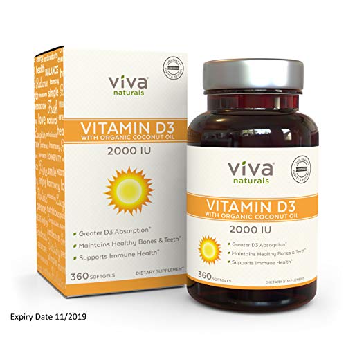 Viva Naturals Vitamin D3 (2000 IU) - High Potency Vitamin D with Organic Coconut Oil, 360 Softgels