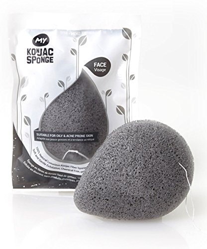 MY Konjac Sponge | 100% All Natural Korean Facial Sponge with Activated Bamboo Charcoal. Premium Quality & Larger Size. Halal, Leaping Bunny Cruelty Free and The Vegan Society Certified.