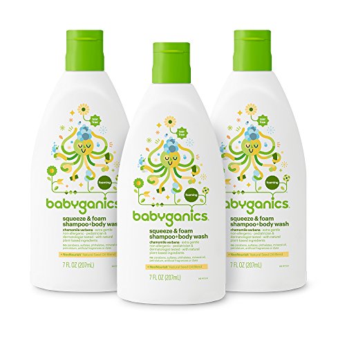 Babyganics Baby Shampoo with Squeeze Foamer Body Wash, Chamomile Verbena, 7 Ounce (Pack of 3)