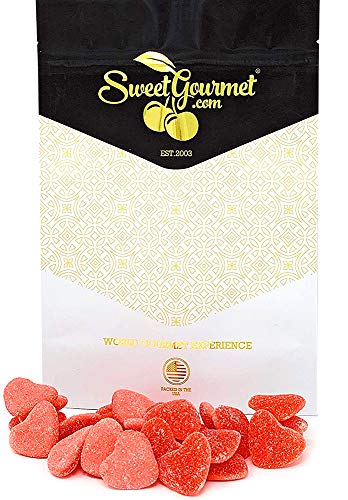 SweetGourmet Gummi Sugar Strawberry Hearts | Pink and Red Sanded Candies | Valentine's Day Candy | Halal | Bulk Unwrapped | 15 OZ
