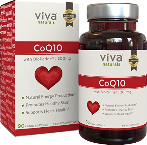 Viva Naturals CoQ10 200mg, 90 Vegetarian Softgels - Enhanced with BioPerine® for Increased Absorption