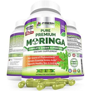 Organic Moringa 180 Capsules - 100% Pure Leaf Powder - Max 1000mg Per Serving - Complete Green Superfood Supplement - Full 3 Month Supply - Miracle Tree Organic Moringa Oleifera Powder Vegan Caps