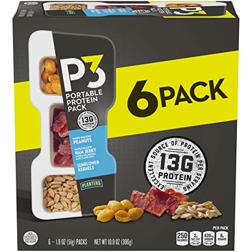 Planters P3 Peanuts, Ham Jerky & Sunflower Kernels Protein Pack (1.8 oz Trays, Pack of 6)