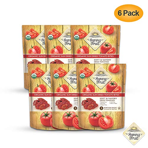 ORGANIC Sundried Tomatoes - Sunny Fruit - (5) 1.06oz Portion Packs per Bag | Purely Tomatoes - NO Added Sugars, Sulfurs or Preservatives | NON-GMO, VEGAN & HALAL (Pack of 6)