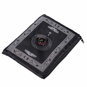 Hitopin Travel Prayer Rug with Compass, Pocket Size Praying Mat Portable Compass Qibla Finder with Booklet Waterproof Portable Black Color Best Islamic Gift for Muslim
