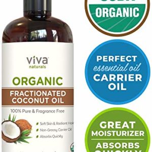 Viva Naturals Organic Fractionated Coconut Oil - 100% Pure USDA Certified, Perfect for Skin Moisturizing and Shaving, Hair Nourishment, Carrier and Massage Oils, DIYs and More(10 oz)