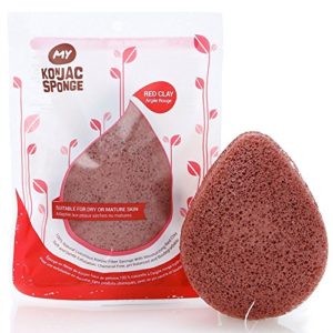 MY Konjac Sponge All Natural Korean Fiber French Red Clay Facial Sponge. Excellent for Dry or Mature Skin. Halal, Leaping Bunny Cruelty Free and the Vegan Society Certified
