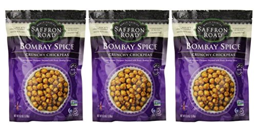 Saffron Road Crunchy Seasoned Chickpeas, Bombay Spice Flavor - Pack of 3, 6 Ounces each