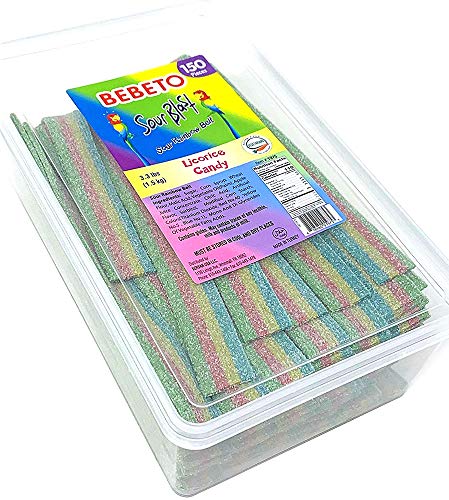 SweetGourmet Sour Blast | 150 PCS Rainbow 7" Belts Sour Licorice Candy | Halal | 3.3Lb