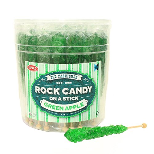 Extra Large Rock Candy Sticks (22g): 36 Green Crystal Rock Candy Sticks - Green Apple - Individually Wrapped for Party Favors, Candy Buffet, Birthdays, Baby and Bridal Showers, Old Fashioned Candy