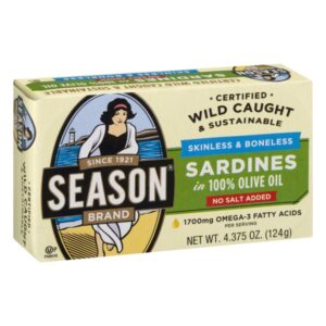 Season Brisling Sardines in Pure Olive Oil, 3.75-Ounce Tins (Pack of 6)
