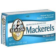 Season Fillets of Mackerel in Olive Oil, 4.375-Ounce Tins