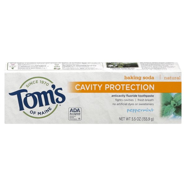 Tom's of Maine Natural Toothpaste with Baking Soda and Fluoride, Peppermint, 5.5 Ounce 2-Count
