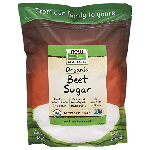 NOW Foods, Certified Organic Beet Sugar, Extracted from Organic Sugar Beets, Excellent Substitute for Cane Sugar, No Additivies or Fillers, Certified Non-GMO, 3-Pound