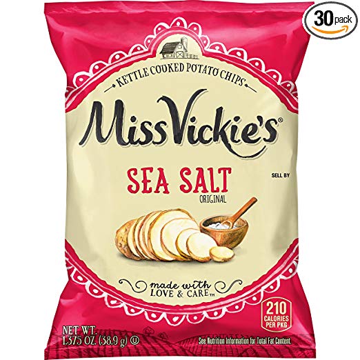 Miss Vickie's Sea Salt Flavored Kettle Cooked Potato Chips, 1.375 Ounce (Pack of 64)