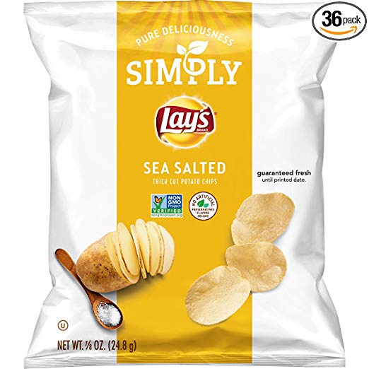 Simply Lay's Sea Salted Thick Cut Potato Chips, 0.875 Ounce (Pack of 36)