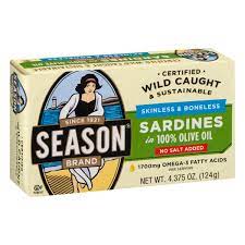 Season Sardines in Pure Olive Oil, 4.375-Ounce Tins