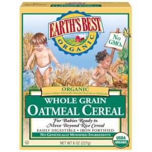 Earth's Best Organic Infant Cereal, Whole Grain Oatmeal, 8 oz. Box (Pack of 12)