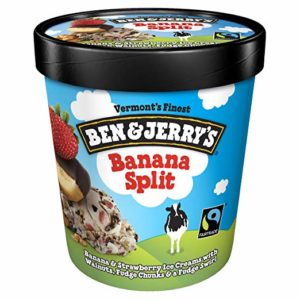 Ben & Jerry's - Vermont's Finest Ice Cream, Non-GMO - Fairtrade - Cage-Free Eggs - Caring Dairy - Responsibly Sourced Packaging, Banana Split, Pint (4 Count)