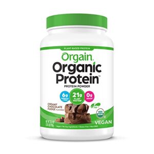 Orgain Organic Plant Based Protein Powder, Creamy Chocolate Fudge - Vegan, Low Net Carbs, Non Dairy, Gluten Free, Lactose Free, No Sugar Added, Soy Free, Kosher, Non-GMO, 2.03 Pound