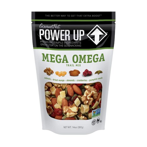 Power Up Trail Mix, Mega Omega Trail Mix, Keto-Friendly, Paleo-Friendly, Non-GMO, Vegan, Gluten Free, No Artificial Ingredients, Gourmet Nut, 14 oz Bag