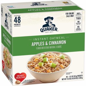 Quaker Instant Oatmeal, Apples and Cinnamon, 48 Count, 1.51 oz Packets