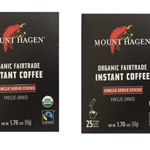Mount Hagen Organic Decaffeinated Instant Coffee Single Serve 25 Sticks (Pack of 2)