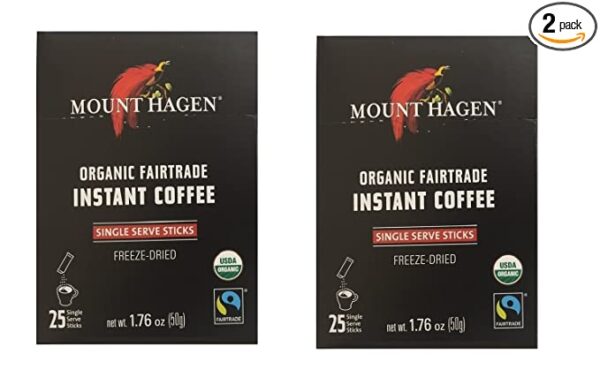 Mount Hagen Organic Decaffeinated Instant Coffee Single Serve 25 Sticks (Pack of 2)