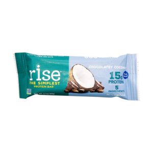 Rise Bar Non-GMO, Gluten Free, Vegan, Paleo, Plant Based Protein Bar made with Pea Protein (15g), No Added Sugar, Chocolatey Coconut High Protein Bar with Fiber & Vitamins 2.1oz, (12 Count)