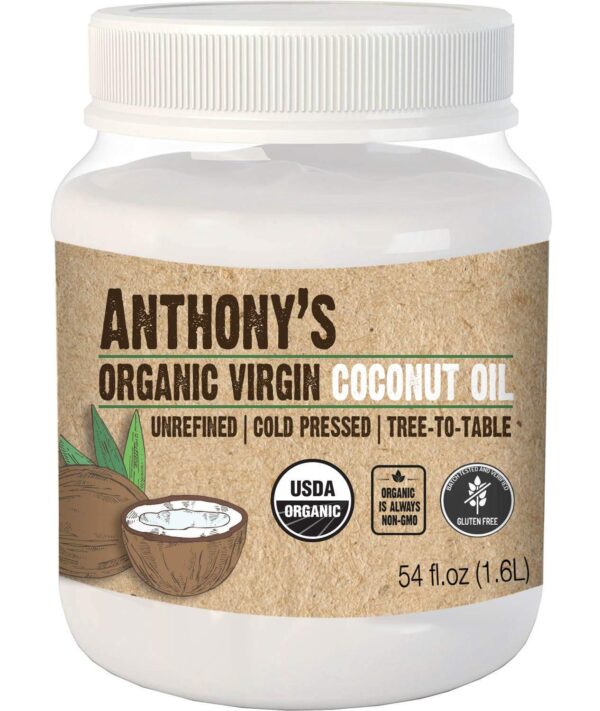 Anthony's Organic Virgin Coconut Oil, 54oz, Unrefined, Cold Pressed, Tree to Table, Keto Friendly