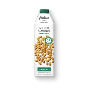 Elmhurst Milked - Unsweetened Almond Milk - 32 Fluid Ounces (Pack of 6) Only 2 Ingredients, 4X the Protein, Non Dairy, Keto Friendly, No Added Sugar, Vegan