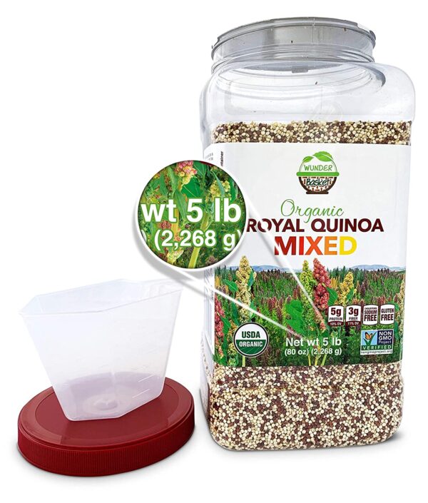 Wunder Basket Organic Mixed Quinoa, 5 LB Jar, Raw, Non-GMO, Vegan ... (Mixed Color)