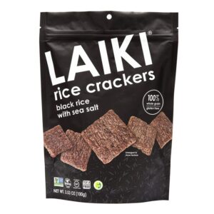 LAIKI Gluten Free Rice Crackers | Gluten Free Snack, Vegan, Non-GMO Verified, FODMAP Friendly | Black Rice, 3.5 Ounce Bag (Pack of 8)
