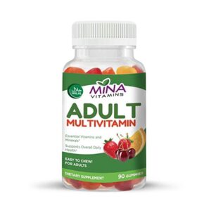 Halal Gummy Adult Multivitamins by Mina Vitamins - 11 Essential Vitamins and Minerals with Antioxidants - Vegetarian, Non-GMO, Gluten Free (90 Count)