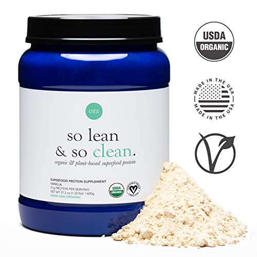 Ora Organic Vegan Protein Powder - 21g of Plant-Based Protein with Enzymes for Digestion - 20+ Superfoods, Dairy-Free, Gluten-Free, Soy-Free, Paleo, Keto-Friendly - Vanilla Flavor, 20 Servings