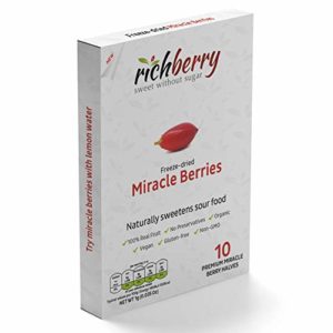 Miracle Berry by richberry, 10-halves, Freeze Dried Premium Fruits, 100% Real Fruit, No Preservatives, Naturally Sweetens Sour Food, Organic, Great for Snacks and Taste Tripping, Low Sugar Diet, Vegan