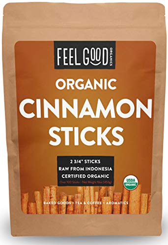 Organic Korintje Cinnamon Sticks - Perfect for Baking, Cooking & Beverages - 100+ Sticks - 2 3/4" Length - 100% Raw From Indonesia - by Feel Good Organics