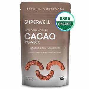 SUPERWELL Organic Cacao Powder - Cocoa Powder (15 Oz / 85 Servings) | Sugar Free | All Natural | Low Carb - Keto Chocolate | Premium Superfood | Anti-Aging