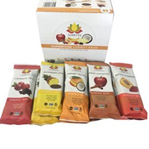 Amrita Paleo Superfood Energy Bars Variety 10 Pack - Soy-Free, Dairy-Free, Non-GMO Certified - Vegan, Raw and Kosher, Clean Fuel for Athletes - 5 Unique Flavors
