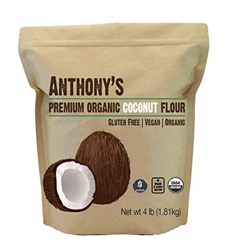 Anthony's Organic Coconut Flour, 4lbs, Batch Tested Gluten Free, Non GMO, Vegan, Keto Friendly
