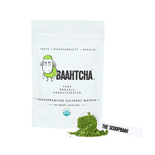 Baahtcha - USDA Organic Matcha Green Tea Powder - Premium Culinary Grade Natural Caffeine Energy Booster, Antioxidant, Weight Loss, Fat Burner - Gluten Free, Vegan - Starter Size - 30g