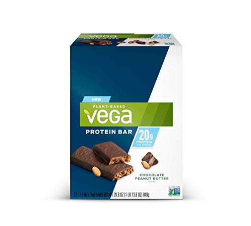 Vega 20g Protein bar Chocolate Peanut Butter, Plant Based Vegan Protein Bars, Non Dairy, Gluten Free, Non GMO, 12Count