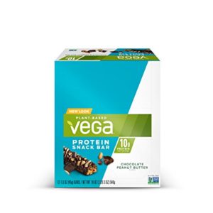 Vega Protein Snack Bar Chocolate Peanut Butter (12 Count) - Plant Based Vegan Protein Bars, Non Dairy, Gluten Free, Non GMO