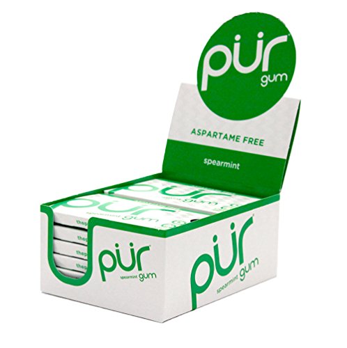 The PUR Company | Sugar-Free + Aspartame-Free Chewing Gum | 100% Xylitol | Spearmint | Vegan + non GMO | 9 Pieces per Pack (Tray of 12, 108 pieces)