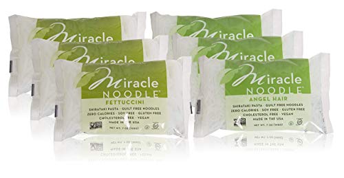 Miracle Noodle Shirataki Fettuccini & Angel Hair Variety Pack, Gluten-Free, Zero Carb, Keto, Vegan, Soy Free, Paleo, Blood Sugar Friendly, 7oz (Pack of 6)