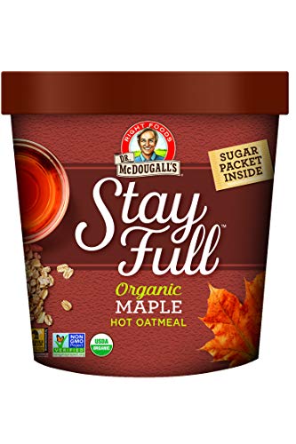 Dr. McDougall's Right Foods Stay Full Organic Maple Hot Cereal, 2.5 Ounce Cups (Pack of 6) Vegan, Gluten-Free, USDA Organic, Whole Grain, Non-GMO; Paper Cups From Certified Sustainably-Managed Forests